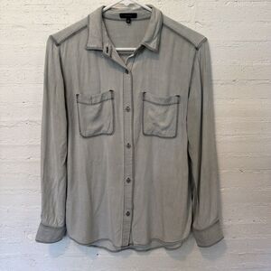 Aritzia Talula Long Sleeve Button-Down, Gray Black Stitching Preppy S